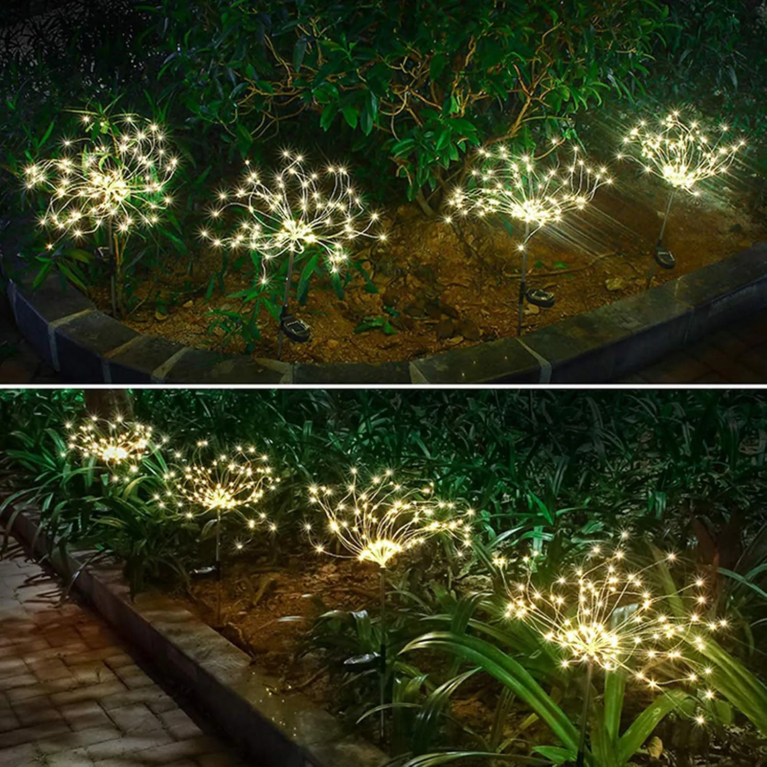 4 PCS Solar Firework Light, Outdoor Solar Garden Decorative Lights 120 LED Powered 40 Copper Wires String DIY Landscape Light for Walkway Pathway Backyard Christmas Decoration Parties (Warm White)