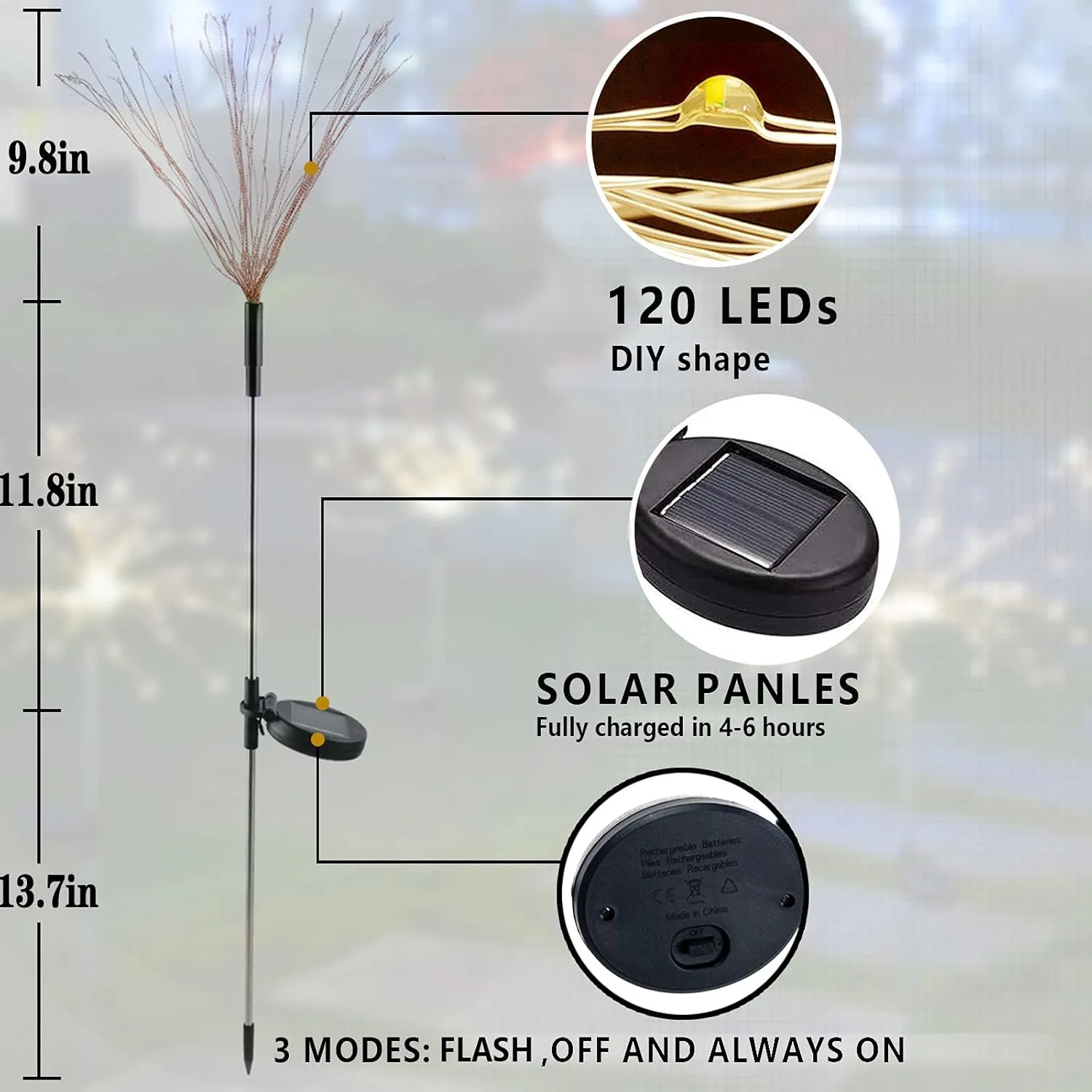 4 PCS Solar Firework Light, Outdoor Solar Garden Decorative Lights 120 LED Powered 40 Copper Wires String DIY Landscape Light for Walkway Pathway Backyard Christmas Decoration Parties (Warm White)