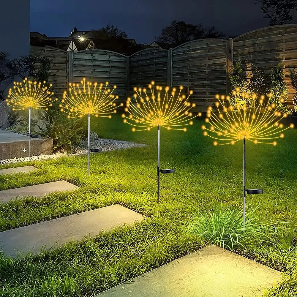 4 PCS Solar Firework Light, Outdoor Solar Garden Decorative Lights 120 LED Powered 40 Copper Wires String DIY Landscape Light for Walkway Pathway Backyard Christmas Decoration Parties (Warm White)
