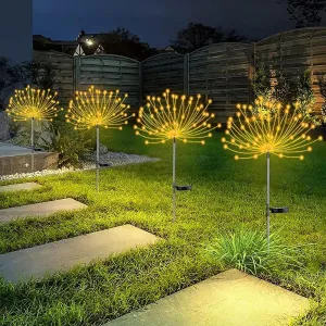 4 PCS Solar Firework Light, Outdoor Solar Garden Decorative Lights 120 LED Powered 40 Copper Wires String DIY Landscape Light for Walkway Pathway Backyard Christmas Decoration Parties (Warm White)