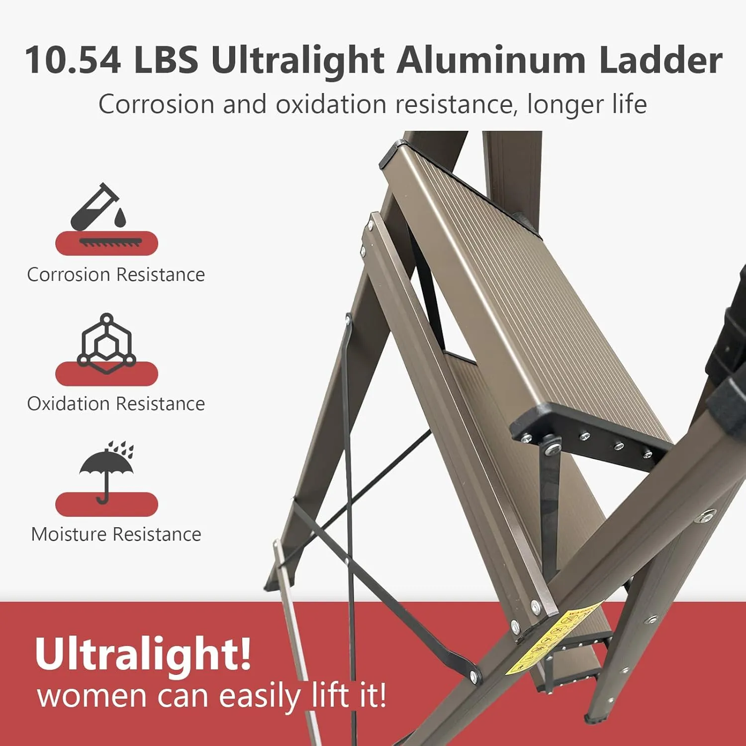 4 Step Ladder High-end Aluminum Folding Step Stool with Wide Anti-Slip Pedal, Lightweight Aluminum Four Step Ladder for Home Closet Office Foldable Step Ladders for Adults