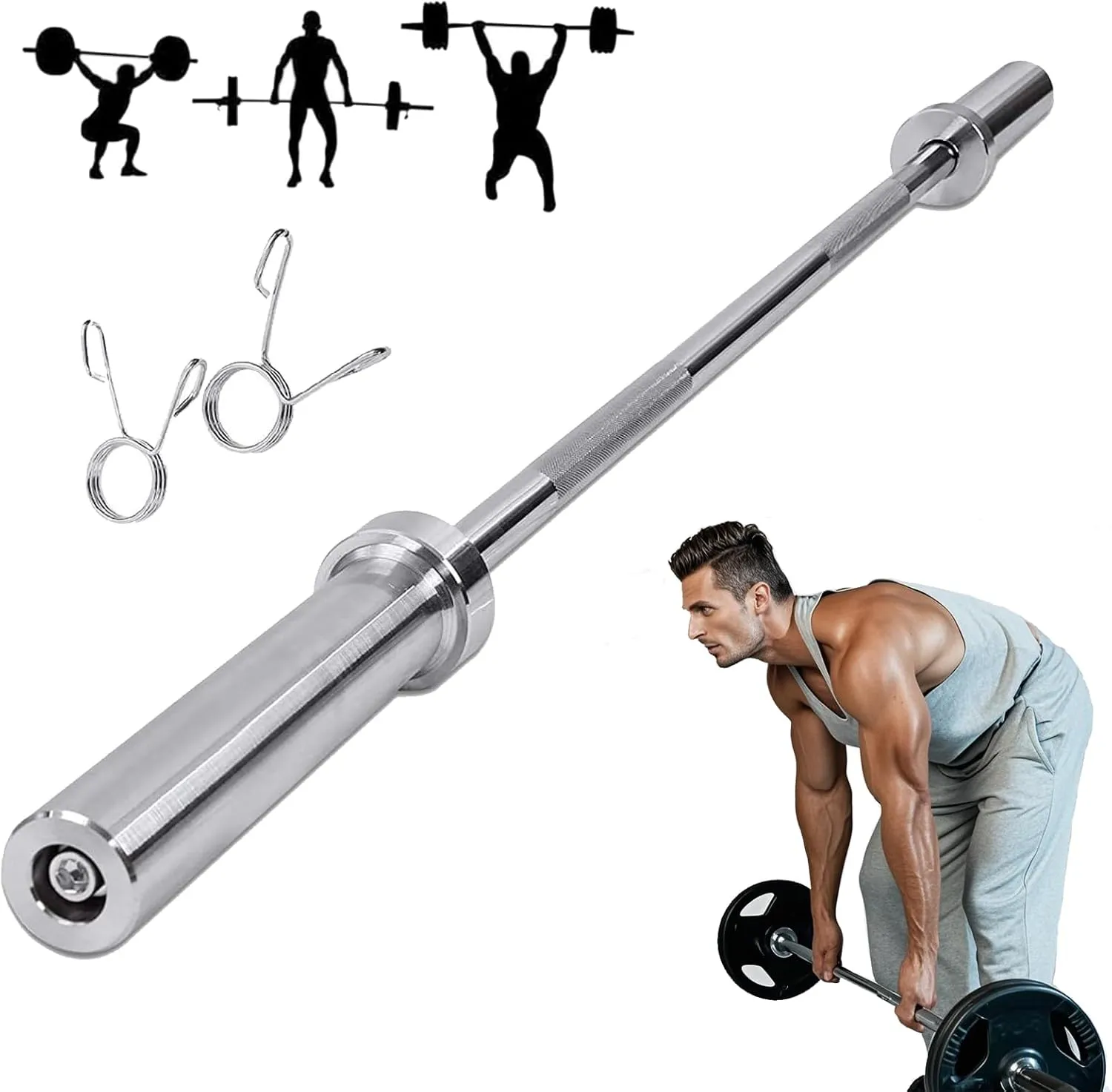 4ft Barbell Bar - Heavy Duty Straight Weight Lifting Bar with 2 Spring Collars, 176 LBS Capacity & 360° Rotating Sleeves for 2-Inch Plates | Home Gym Strength Training Equipment