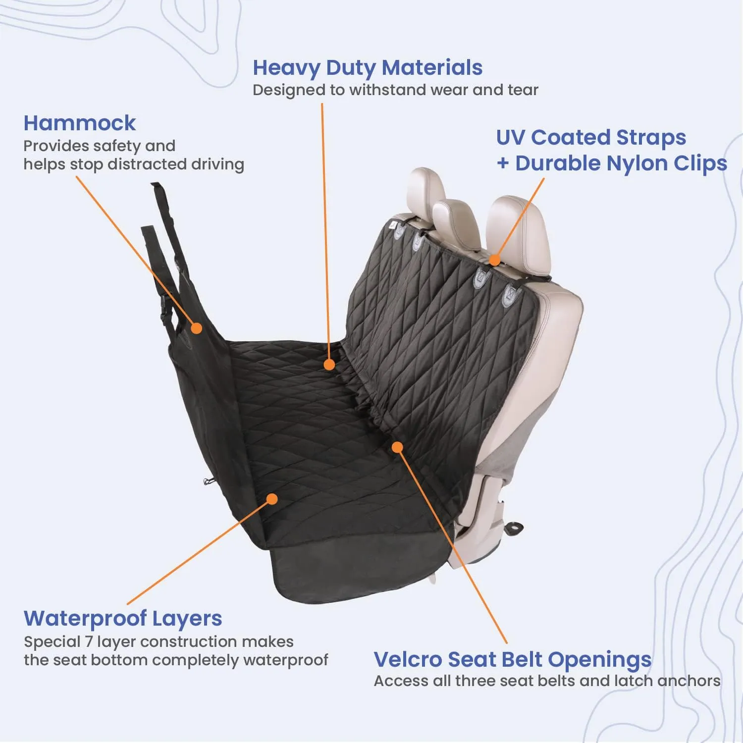 4Knines Dog Backseat Cover with Hammock for Cars, SUVs, and Trucks – Waterproof Layers, Nonslip Seat Protector, Durable Nylon Clips, K9 Shield with Heavy Duty Thread, (Extra Large, Black)