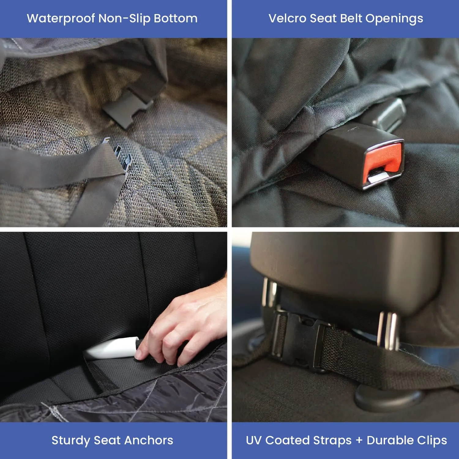 4Knines Dog Backseat Cover with Hammock for Cars, SUVs, and Trucks – Waterproof Layers, Nonslip Seat Protector, Durable Nylon Clips, K9 Shield with Heavy Duty Thread, (Extra Large, Black)
