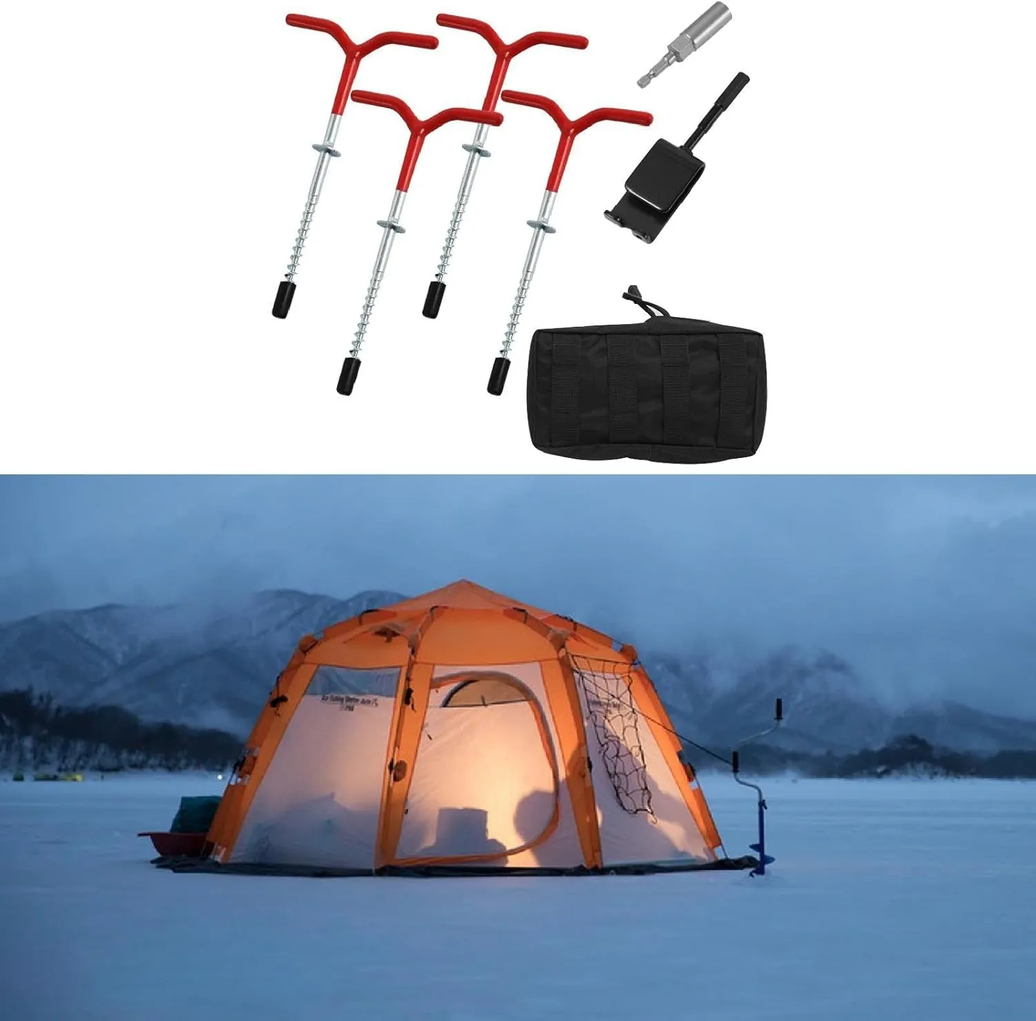 4X Ice Fishing Anchors, Ice Anchor Drill Adapter Tent Pegs Equipment, Heavy Duty Portable Shelter Anchors Anchor Tool