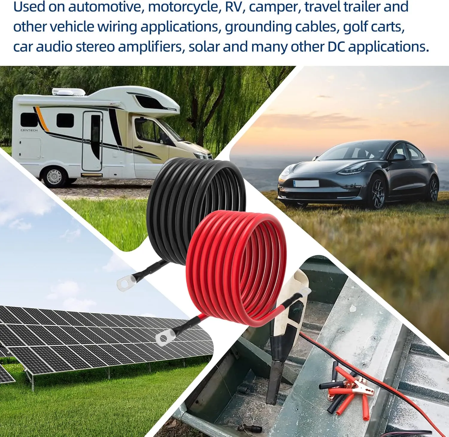 5 AWG Battery Cables 5 Gauge Power Inverter Cables with 3/8 Inch and 5/16 Inch Lugs Each End for Solar Marine Boat Vessel RV Car SUV Truck Tractor Motorcycle 2pcs (10FT, 5 AWG)