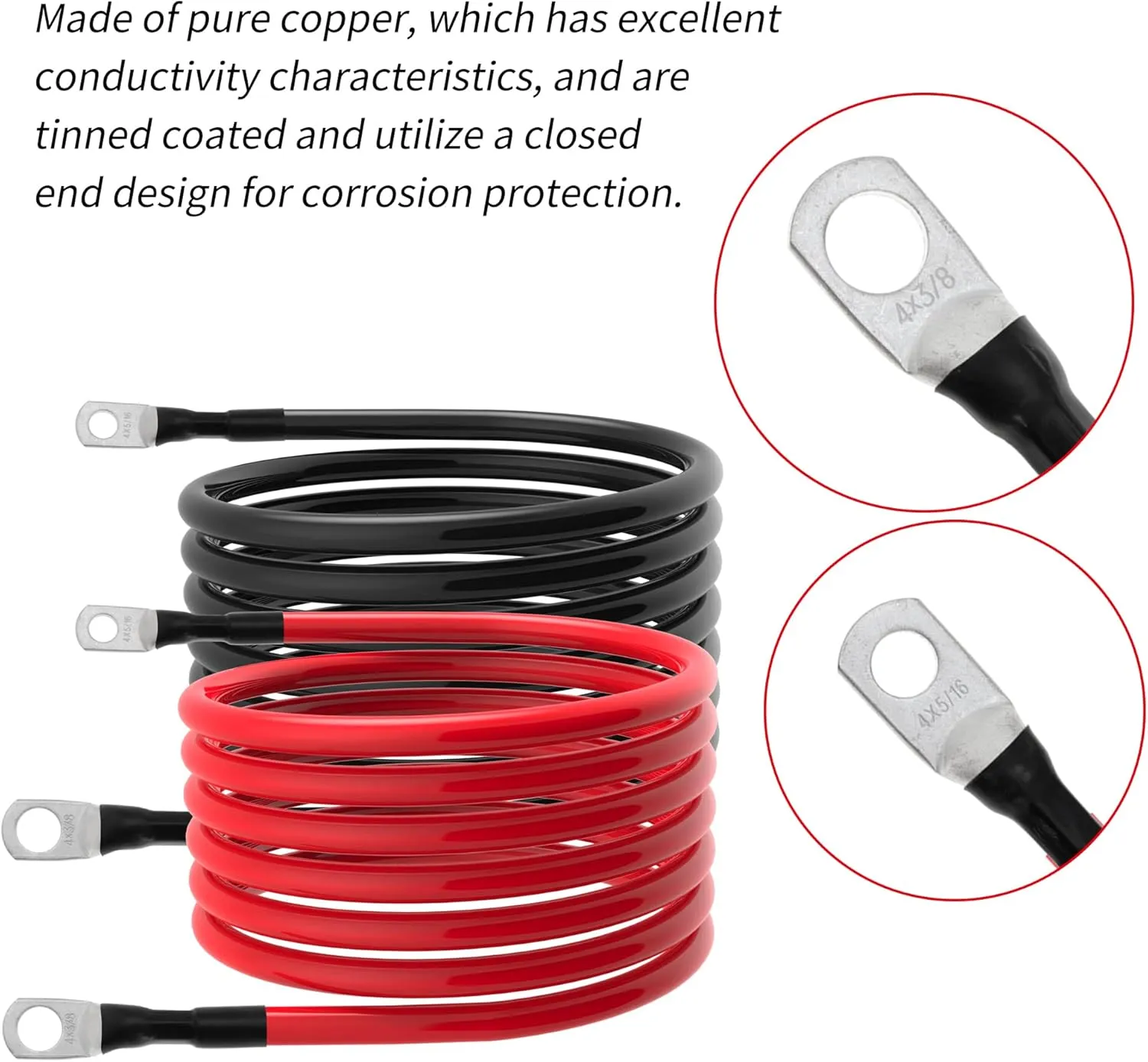 5 AWG Battery Cables 5 Gauge Power Inverter Cables with 3/8 Inch and 5/16 Inch Lugs Each End for Solar Marine Boat Vessel RV Car SUV Truck Tractor Motorcycle 2pcs (10FT, 5 AWG)