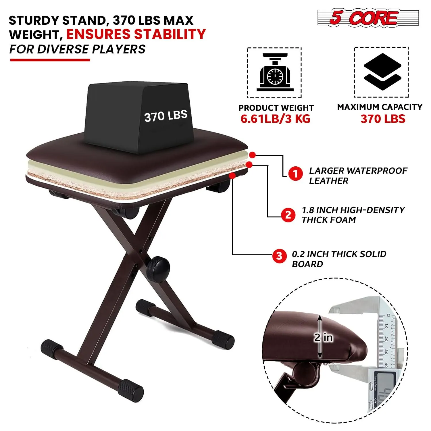 5 Core Keyboard Bench X Style Piano Stool Padded Adjustable Keyboards