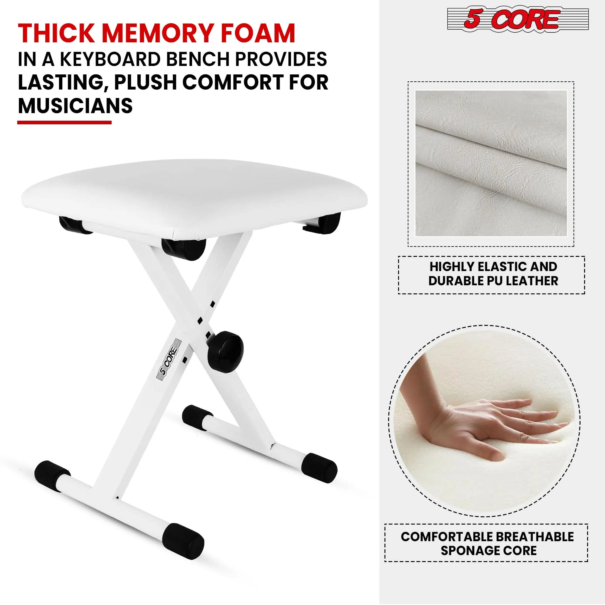 5 Core Keyboard Bench X Style Piano Stool Padded Adjustable Keyboards