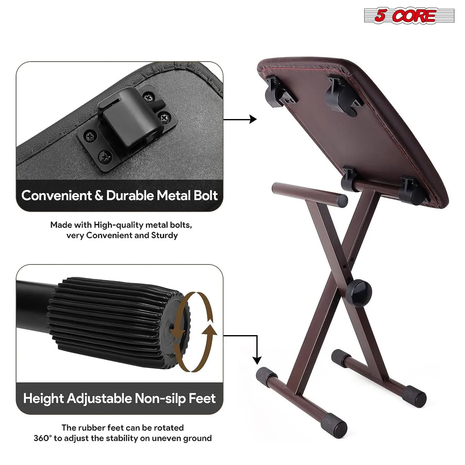 5 Core Keyboard Bench X Style Piano Stool Padded Adjustable Keyboards