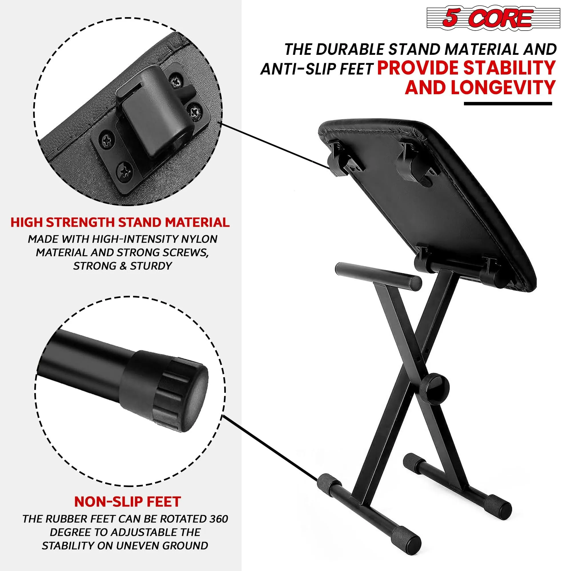 5 Core Keyboard Bench X Style Piano Stool Padded Adjustable Keyboards