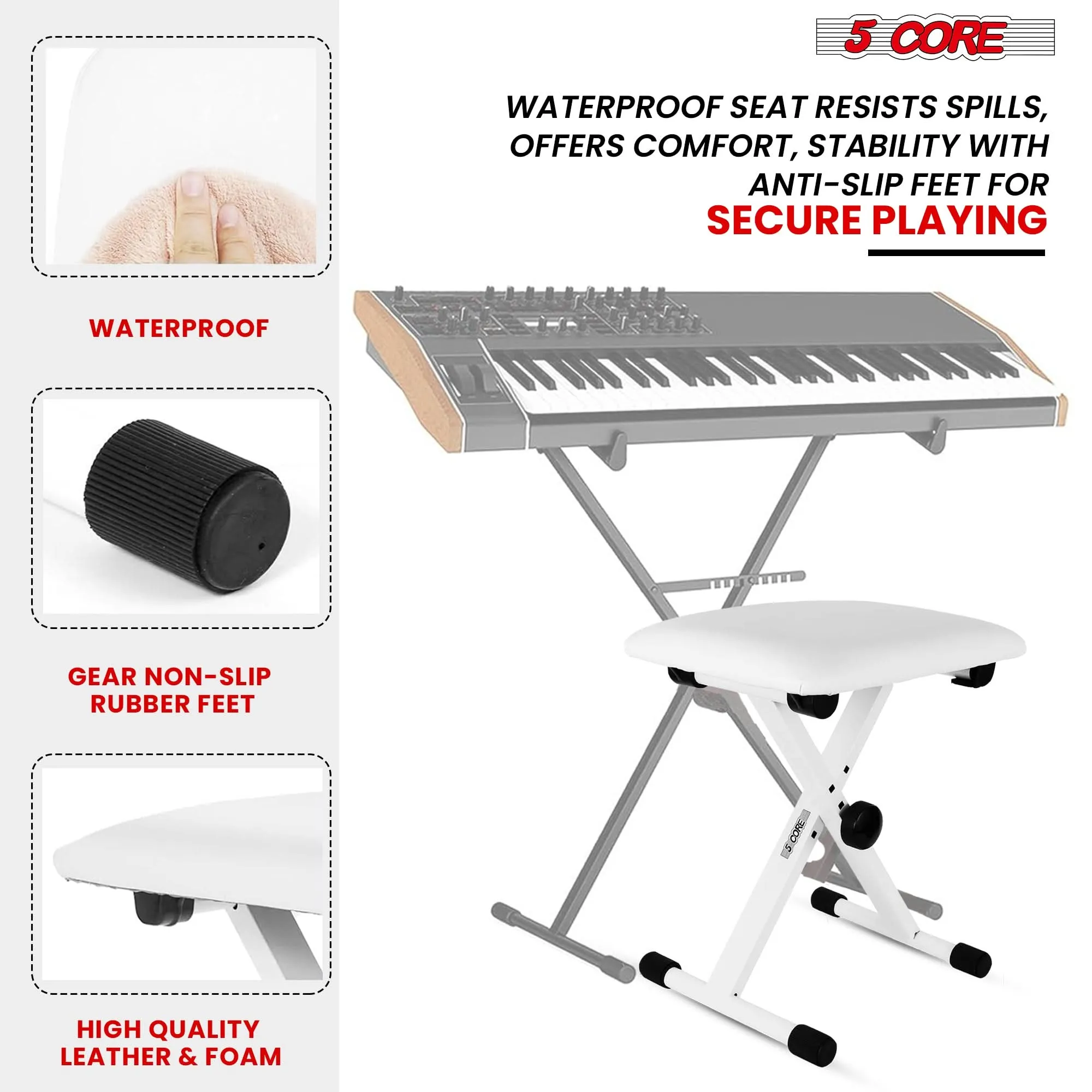 5 Core Keyboard Bench X Style Piano Stool Padded Adjustable Keyboards