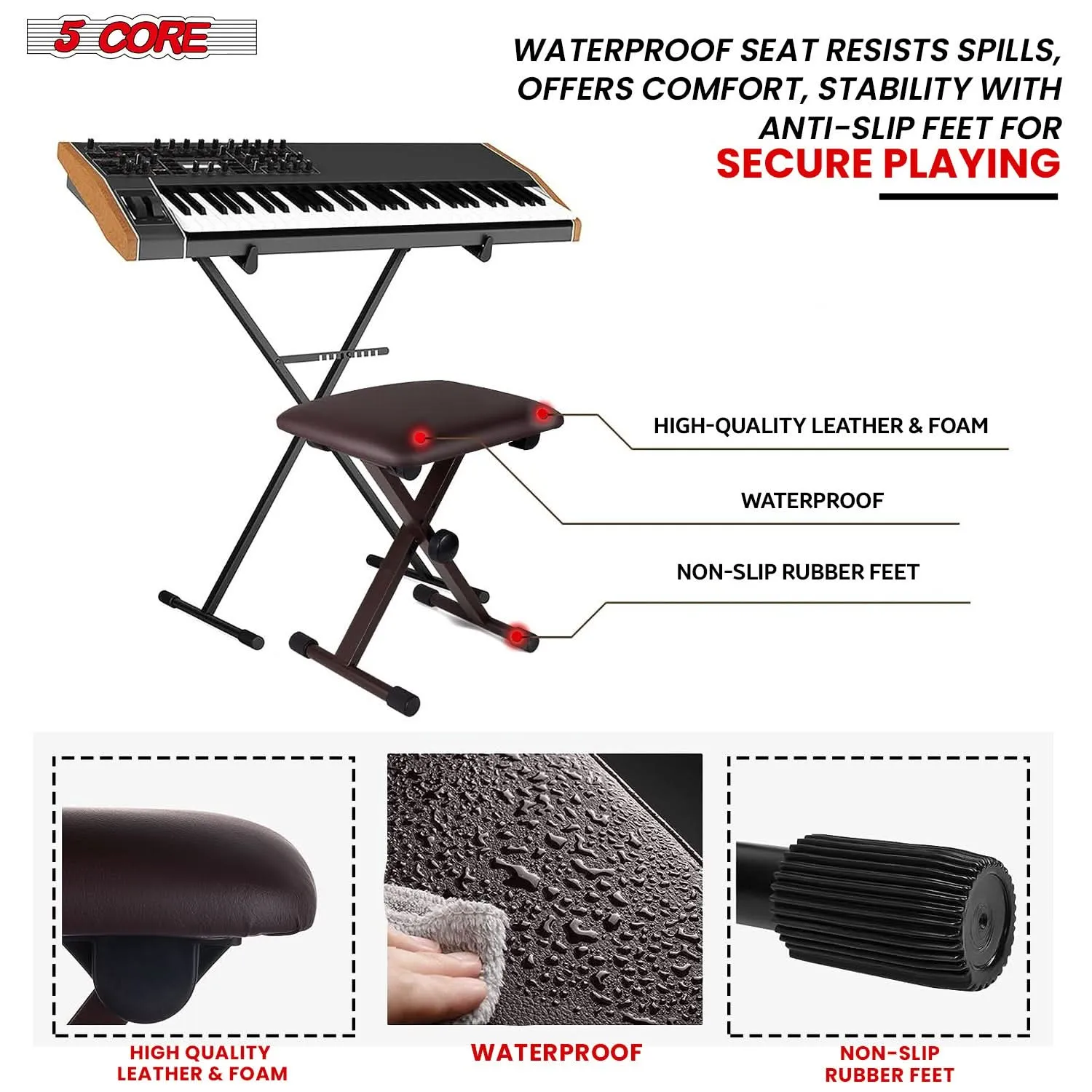 5 Core Keyboard Bench X Style Piano Stool Padded Adjustable Keyboards
