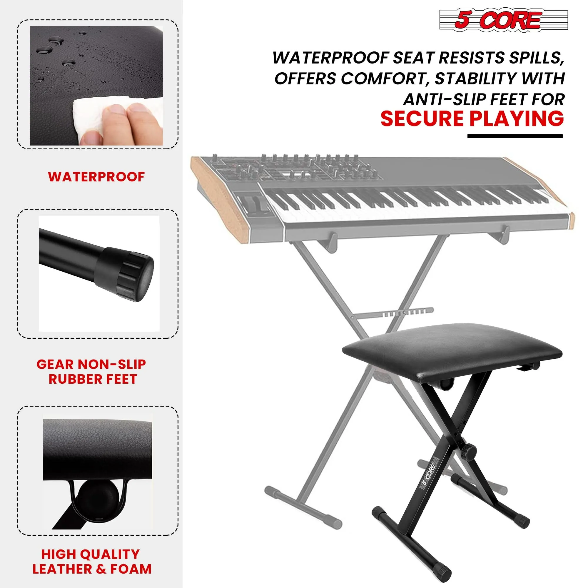 5 Core Keyboard Bench X Style Piano Stool Padded Adjustable Keyboards