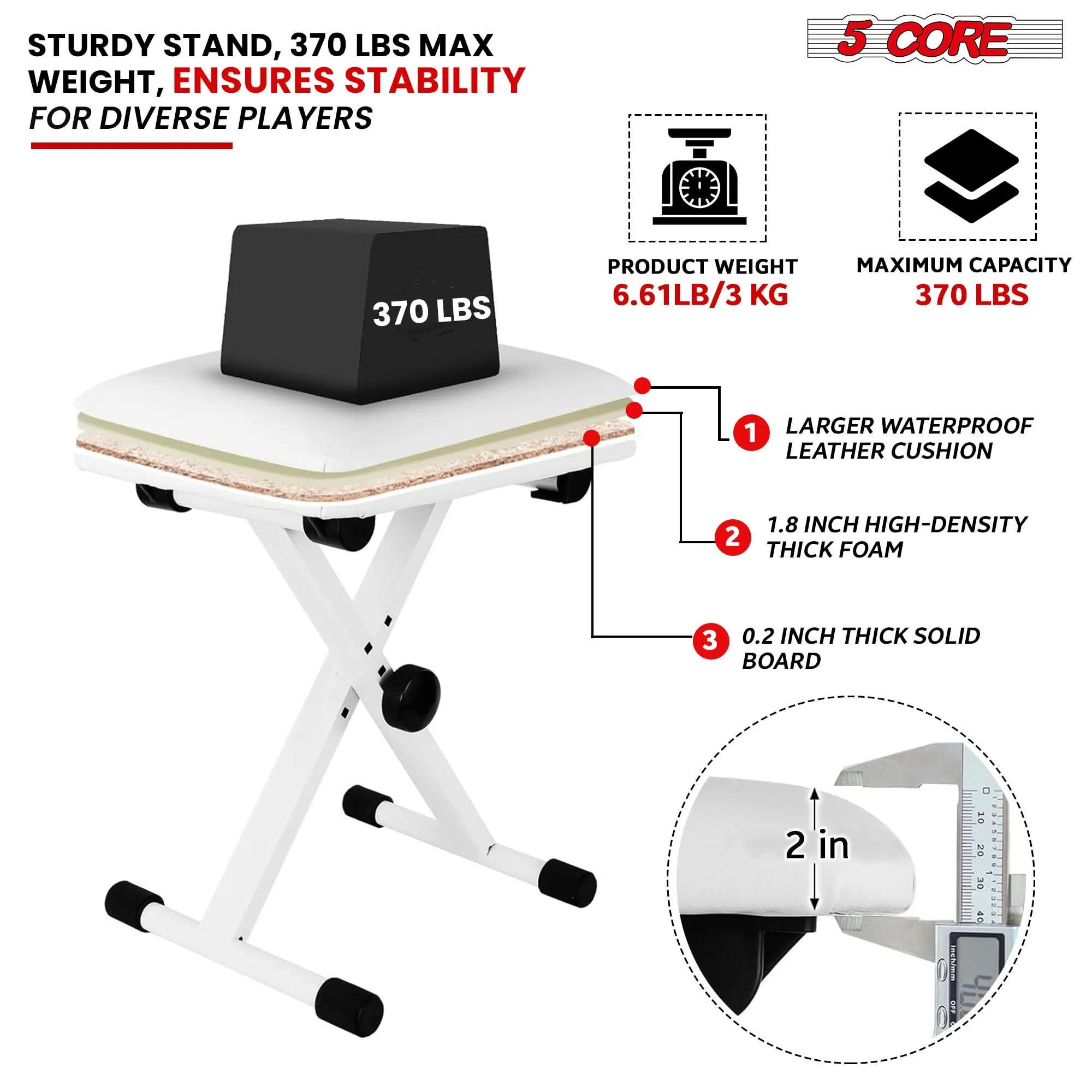 5 Core Keyboard Bench X Style Piano Stool Padded Adjustable Keyboards