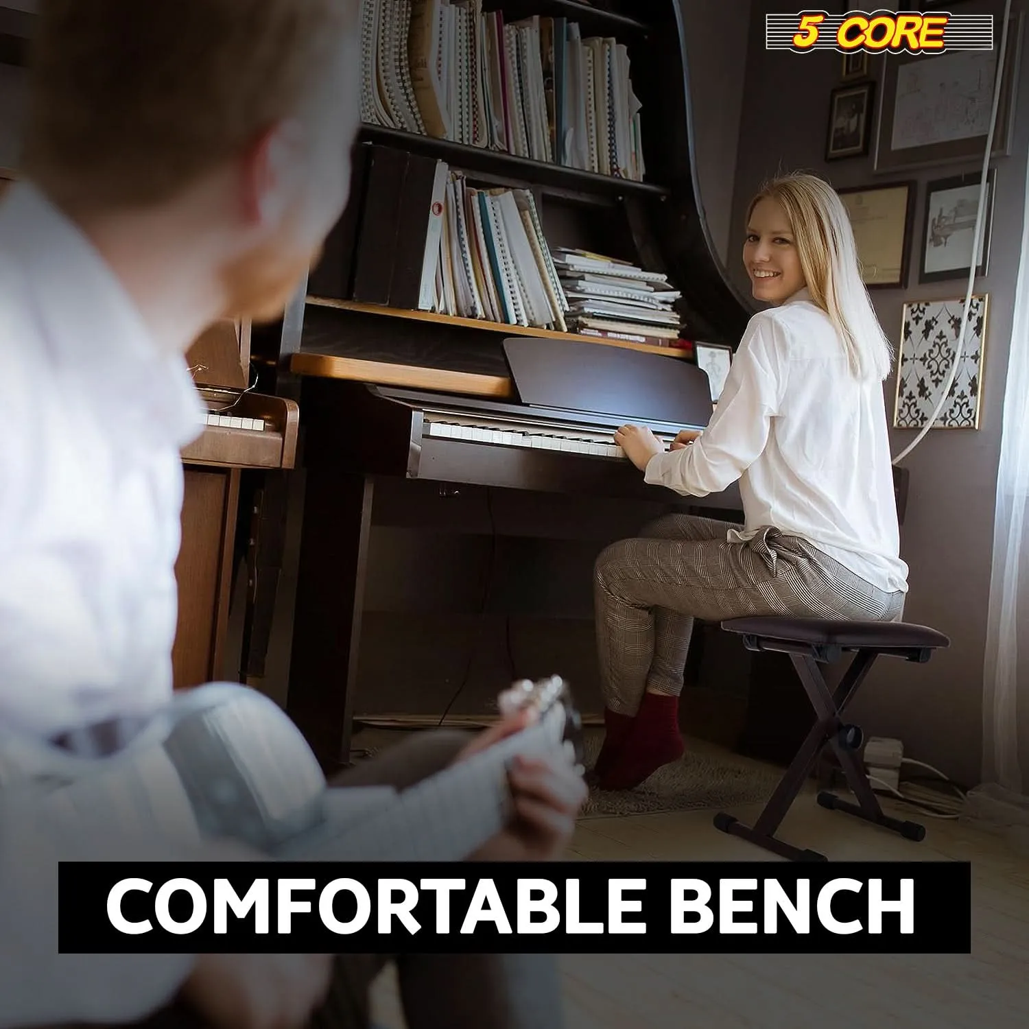 5 Core Keyboard Bench X Style Piano Stool Padded Adjustable Keyboards