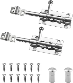 5-inch Silver Sliding Door Lock, Stainless Steel with Lock Hole（2pack）