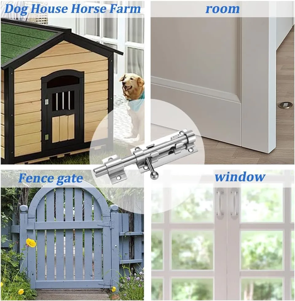 5-inch Silver Sliding Door Lock, Stainless Steel with Lock Hole（2pack）