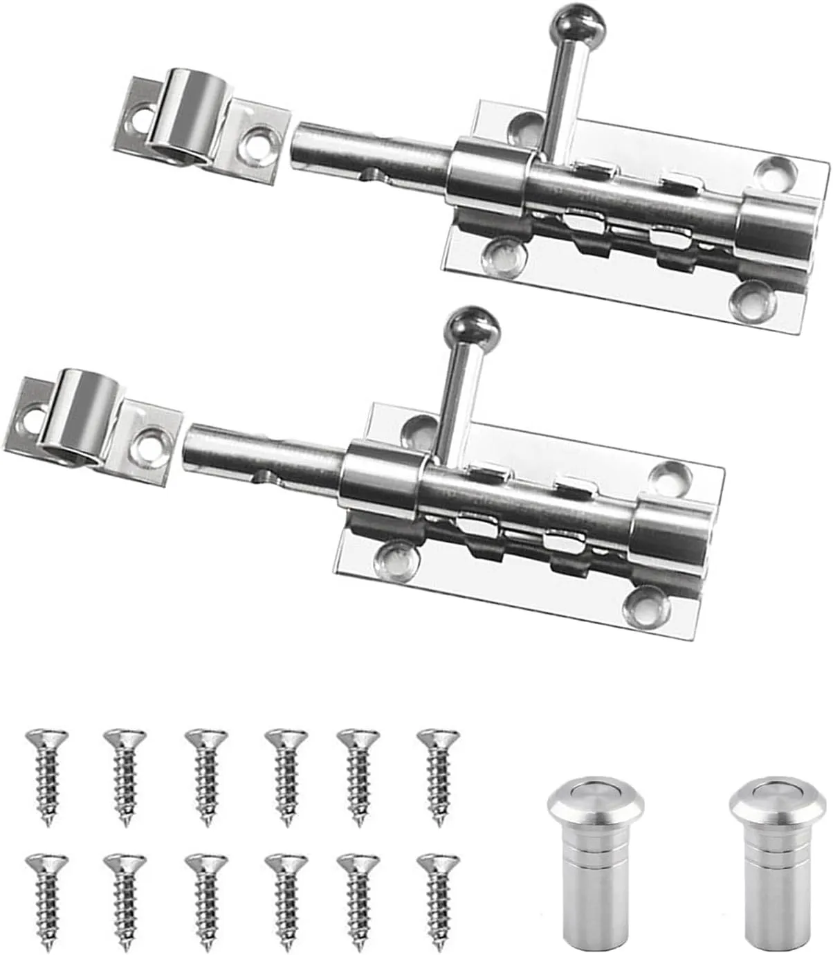 5-inch Silver Sliding Door Lock, Stainless Steel with Lock Hole（2pack）