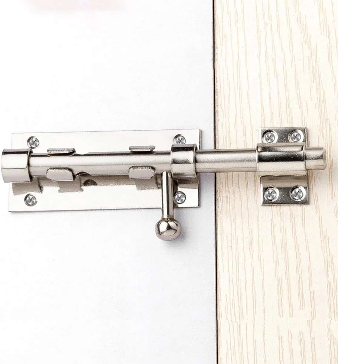 5-inch Silver Sliding Door Lock, Stainless Steel with Lock Hole（2pack）