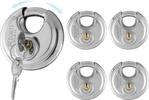 5-Pack Discus Padlocks Keyed Alike, 2-3/4 inch Wide, Stainless Steel 304 Round Lock, Waterproof and Rustproof Storage Lock with Brass Keys, Ideal for Storage Unit Gate, Outdoor, Shed, Fence