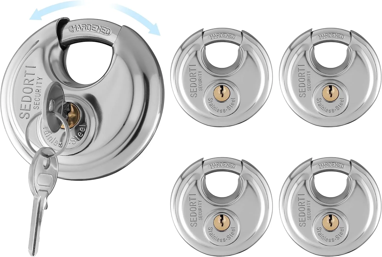 5-Pack Discus Padlocks Keyed Alike, 2-3/4 inch Wide, Stainless Steel 304 Round Lock, Waterproof and Rustproof Storage Lock with Brass Keys, Ideal for Storage Unit Gate, Outdoor, Shed, Fence