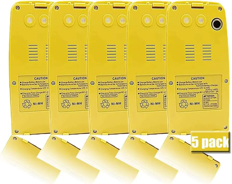 〖5 Pack〗7.2V 2700mAh BT-52QA NiMH Battery for TOP-CON BT52Q Total Stations 3 PIN GTS/GPT, CTS-3000, GPT-1000, GPT-1003 Part NO 51730, BT-52Q, BT-52QA Battery