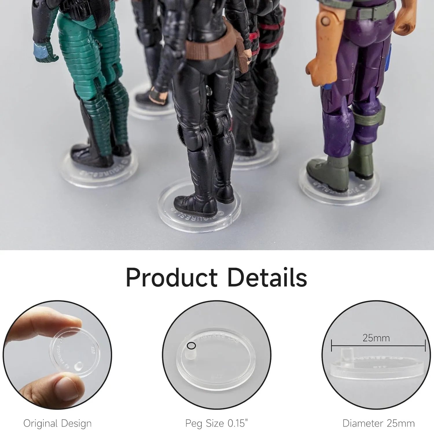 50 Pieces Round Clear Action Figure Display Stands Compatible with 3.75 inch Vintage Star Wars /Gi joe Figure Toy (Fit For 3.75 inch Vintage SW/Gi joe(25MM))