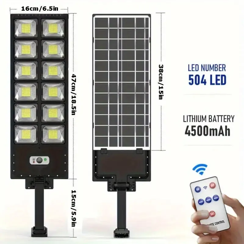 504-LED Ultra-Bright 6500K Solar Motion Sensor Street Light with Remote Control