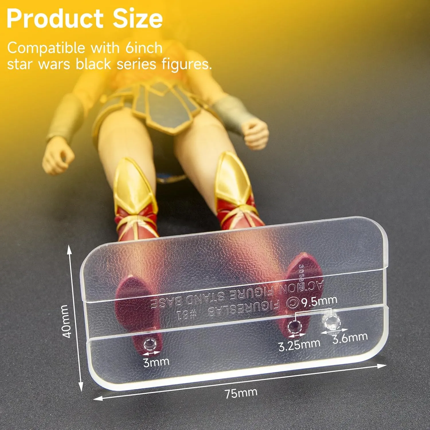 56PACK 6inch Star Was Black Series Action Figure Stand, Toy Organizer Support Feet Original Stands for Display, 1/12 Scale Figures Peg Holder Bases Accessories, Multi-Pegs, CLEAR, Square