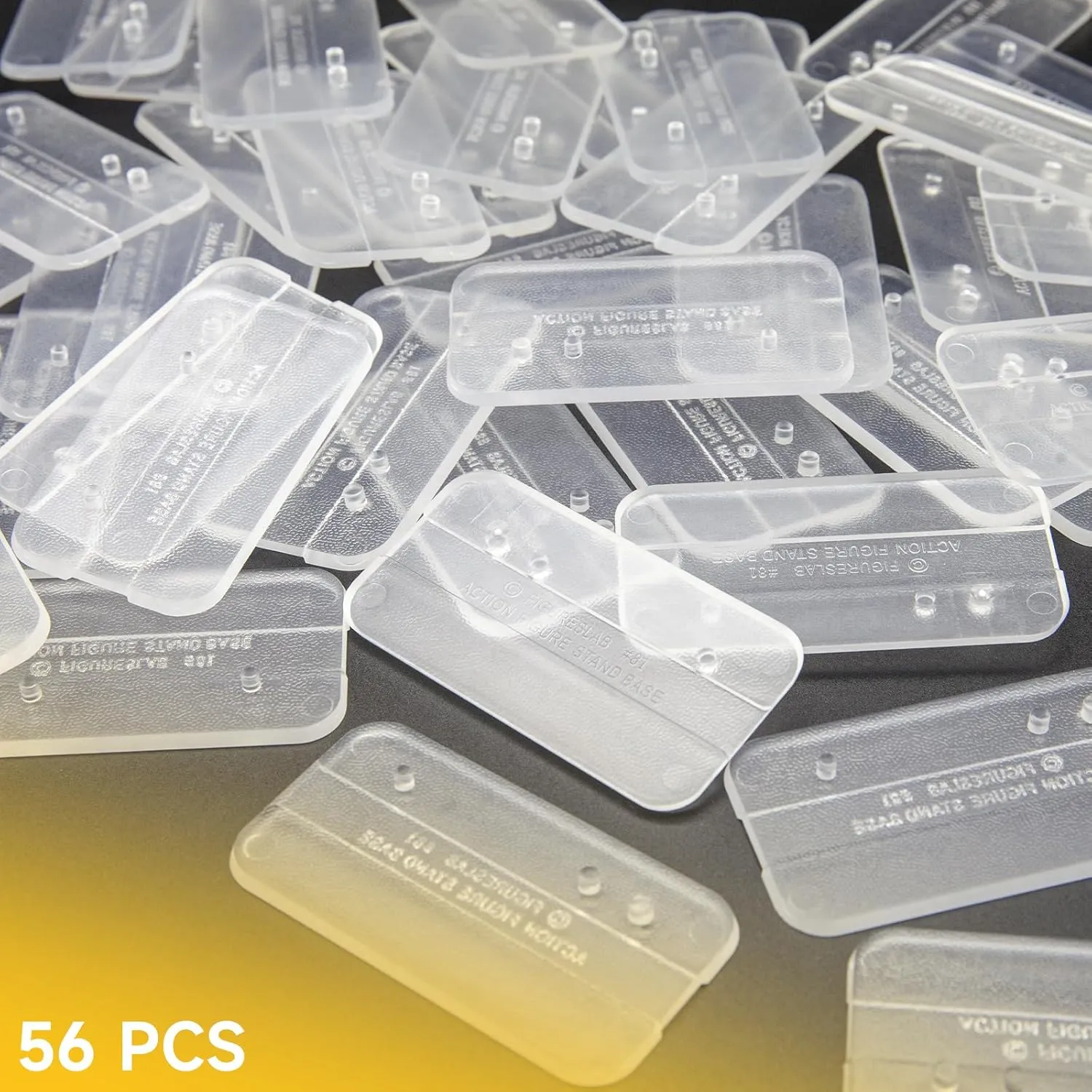 56PACK 6inch Star Was Black Series Action Figure Stand, Toy Organizer Support Feet Original Stands for Display, 1/12 Scale Figures Peg Holder Bases Accessories, Multi-Pegs, CLEAR, Square