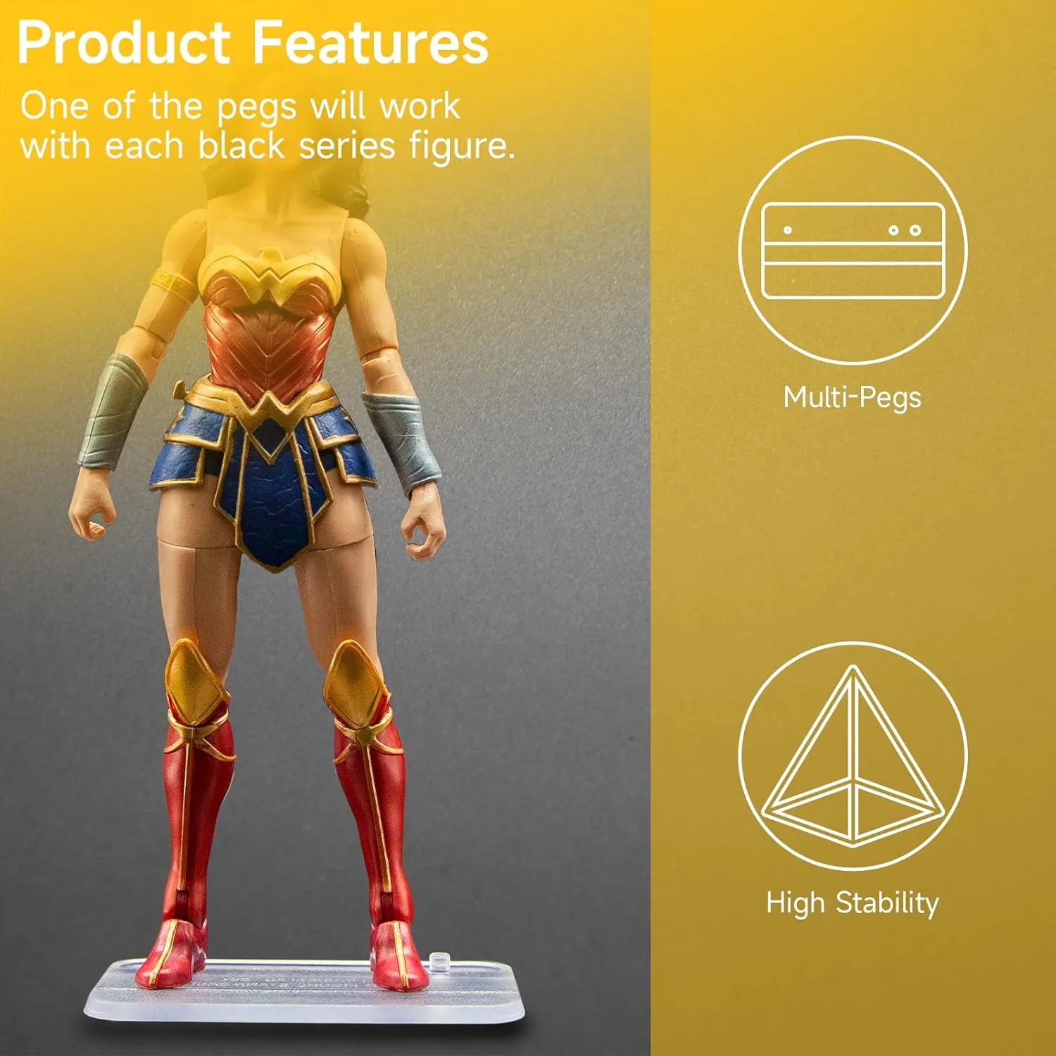 56PACK 6inch Star Was Black Series Action Figure Stand, Toy Organizer Support Feet Original Stands for Display, 1/12 Scale Figures Peg Holder Bases Accessories, Multi-Pegs, CLEAR, Square
