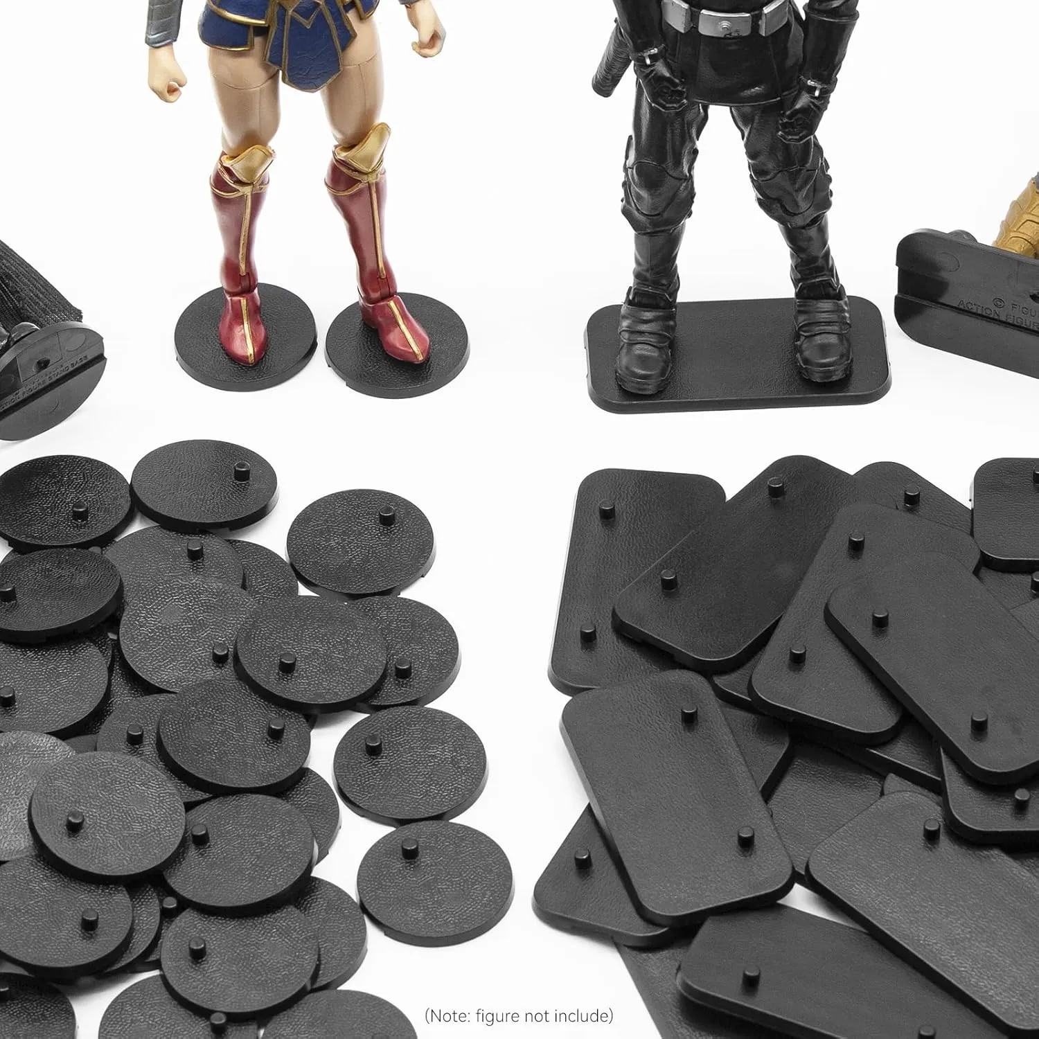 56PCS Action Figure Stand Bases, Assembly Display Holder Accessories, Fit for Most 6inch Mavel Legends Series/Gi Jeo Classified Series/D C/Mo tu Figures, Black/ Mix Square & Round Shape