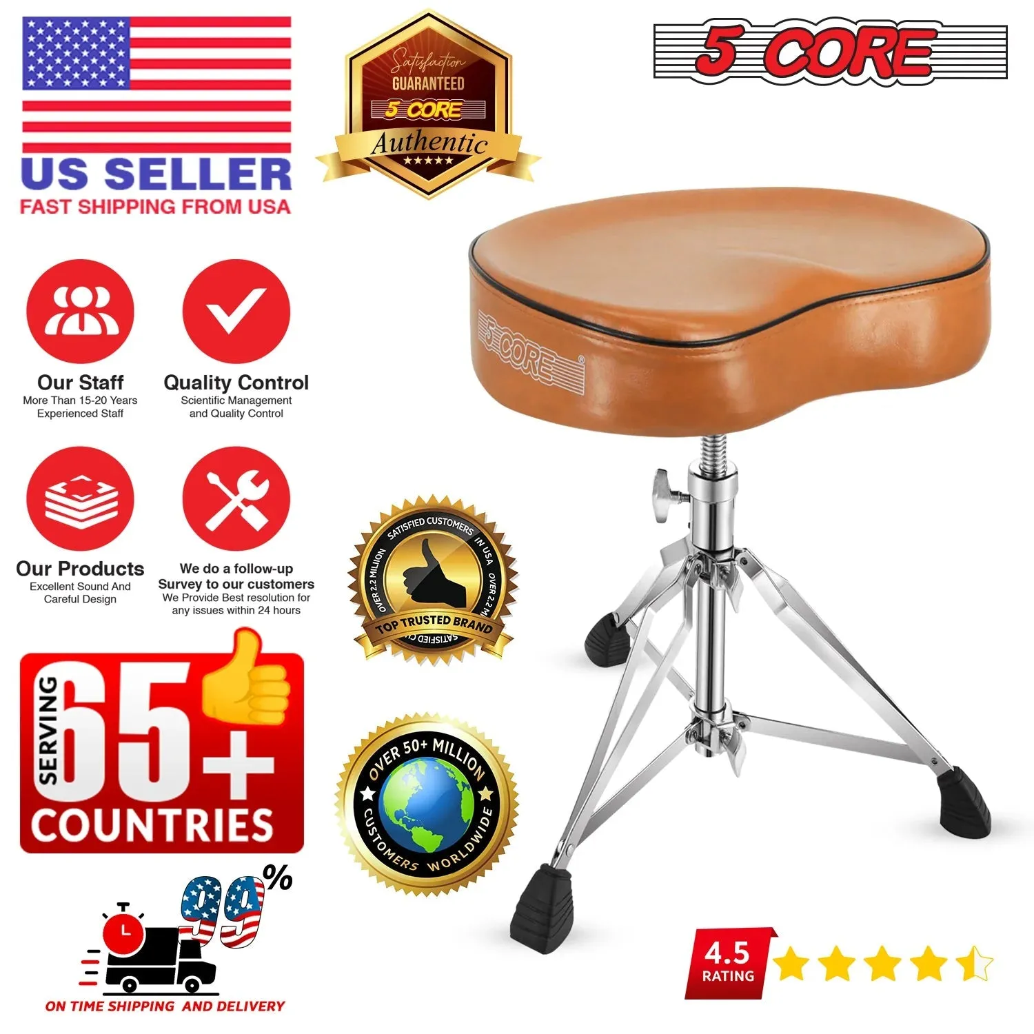 5Core Drum Throne Padded Guitar Stool Saddle Drummer Seat for Adults &