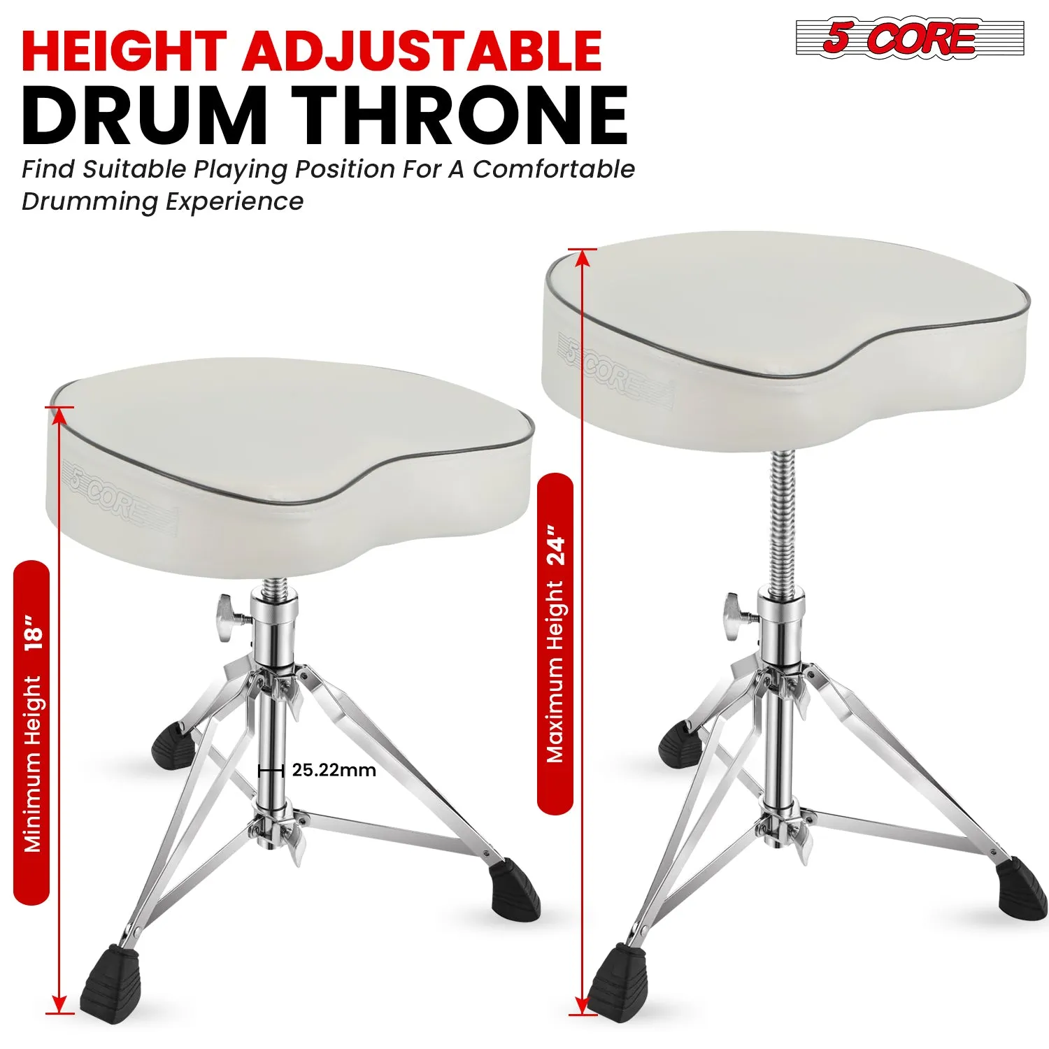 5Core Drum Throne Padded Guitar Stool Saddle Drummer Seat for Adults &