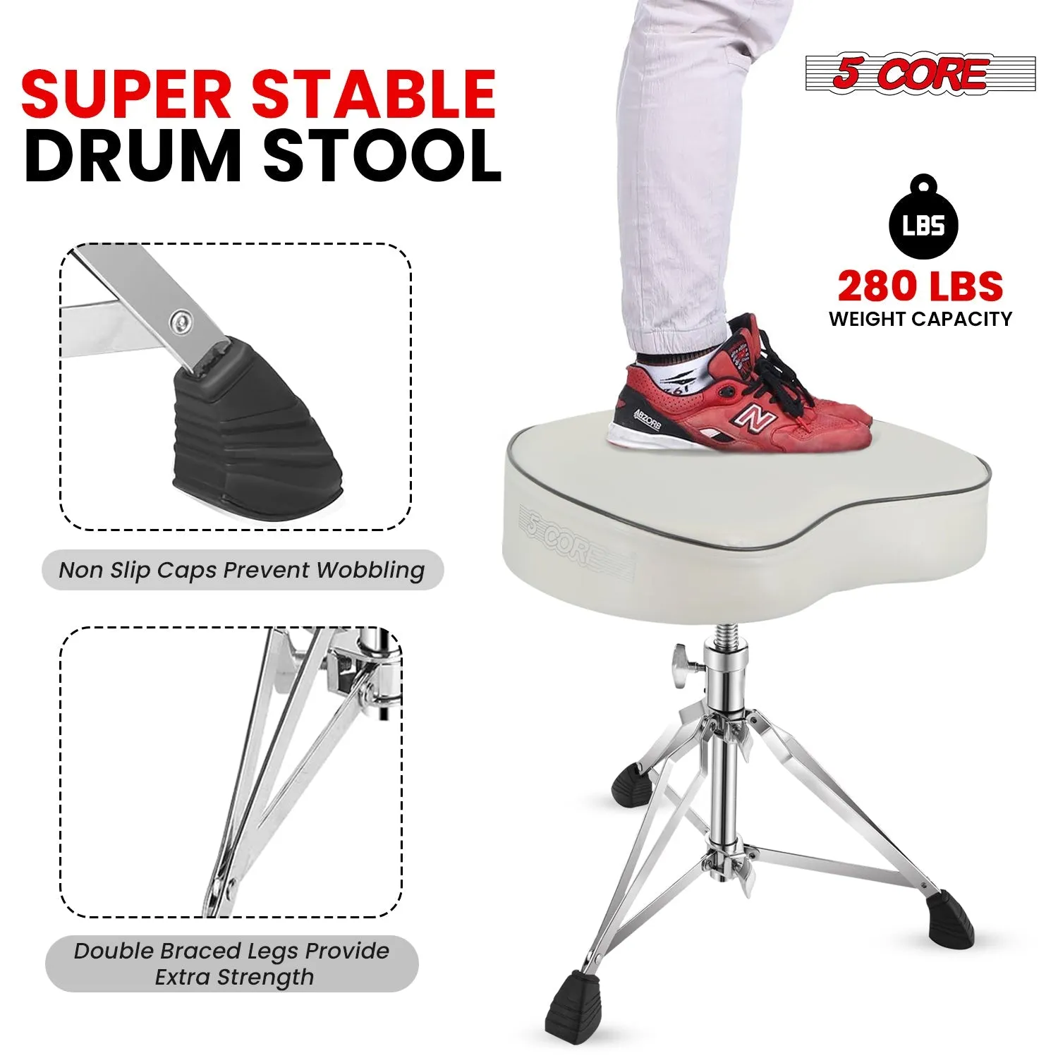 5Core Drum Throne Padded Guitar Stool Saddle Drummer Seat for Adults &