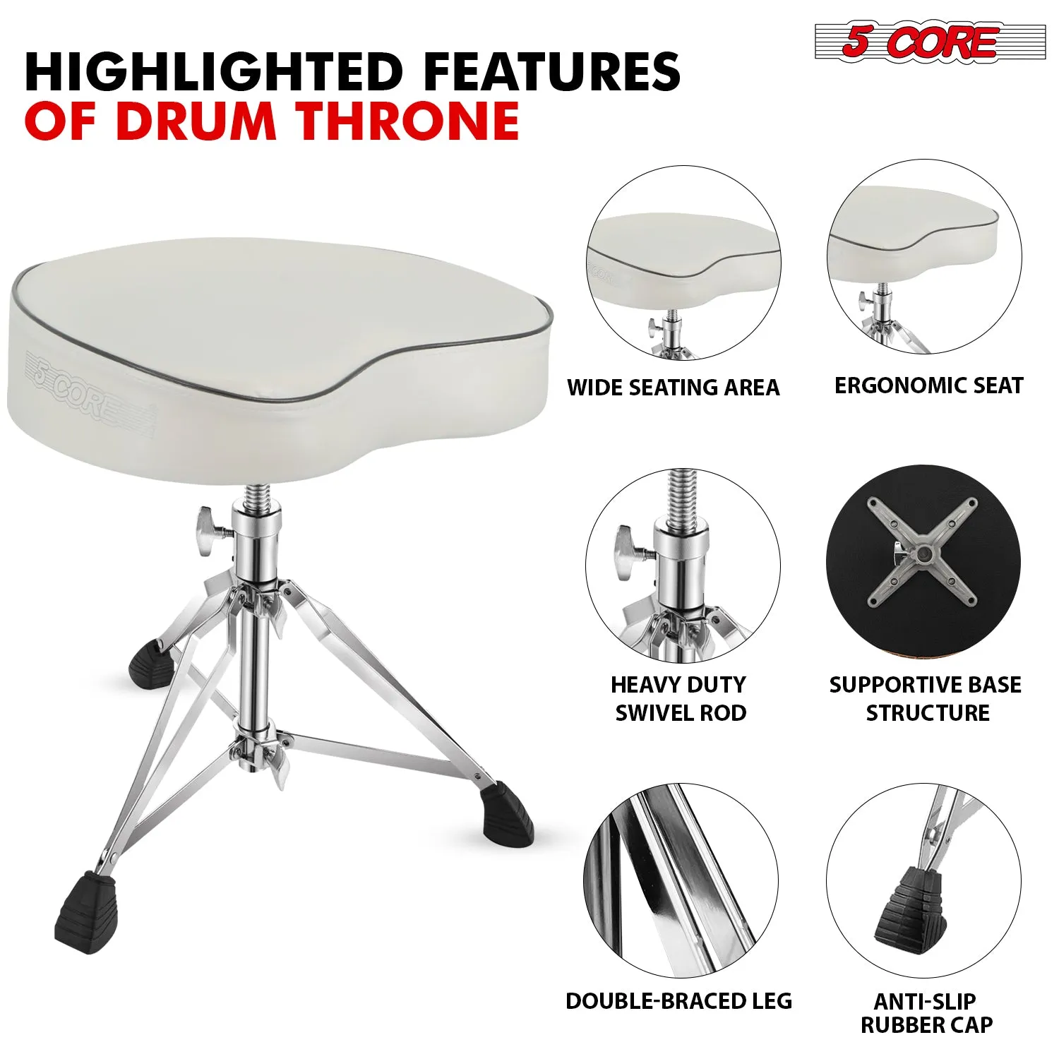 5Core Drum Throne Padded Guitar Stool Saddle Drummer Seat for Adults &