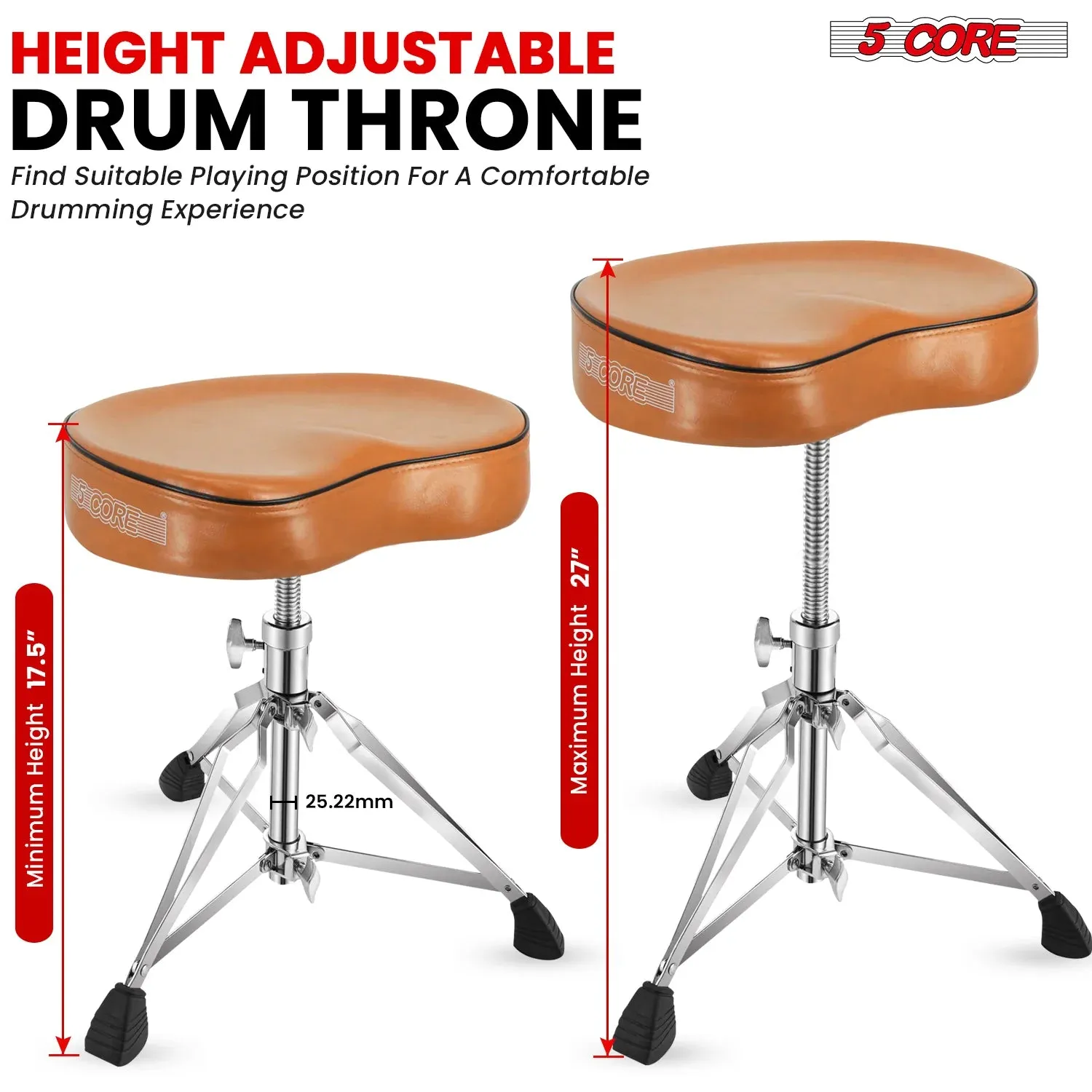 5Core Drum Throne Padded Guitar Stool Saddle Drummer Seat for Adults &