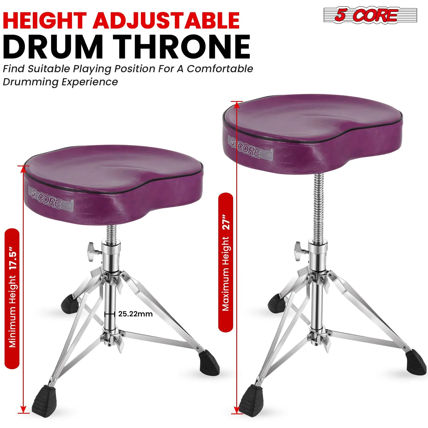 5Core Drum Throne Padded Guitar Stool Saddle Drummer Seat for Adults &