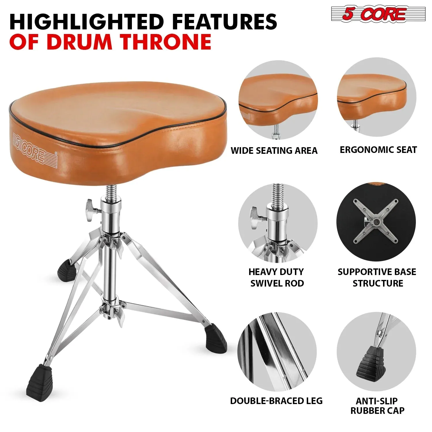 5Core Drum Throne Padded Guitar Stool Saddle Drummer Seat for Adults &
