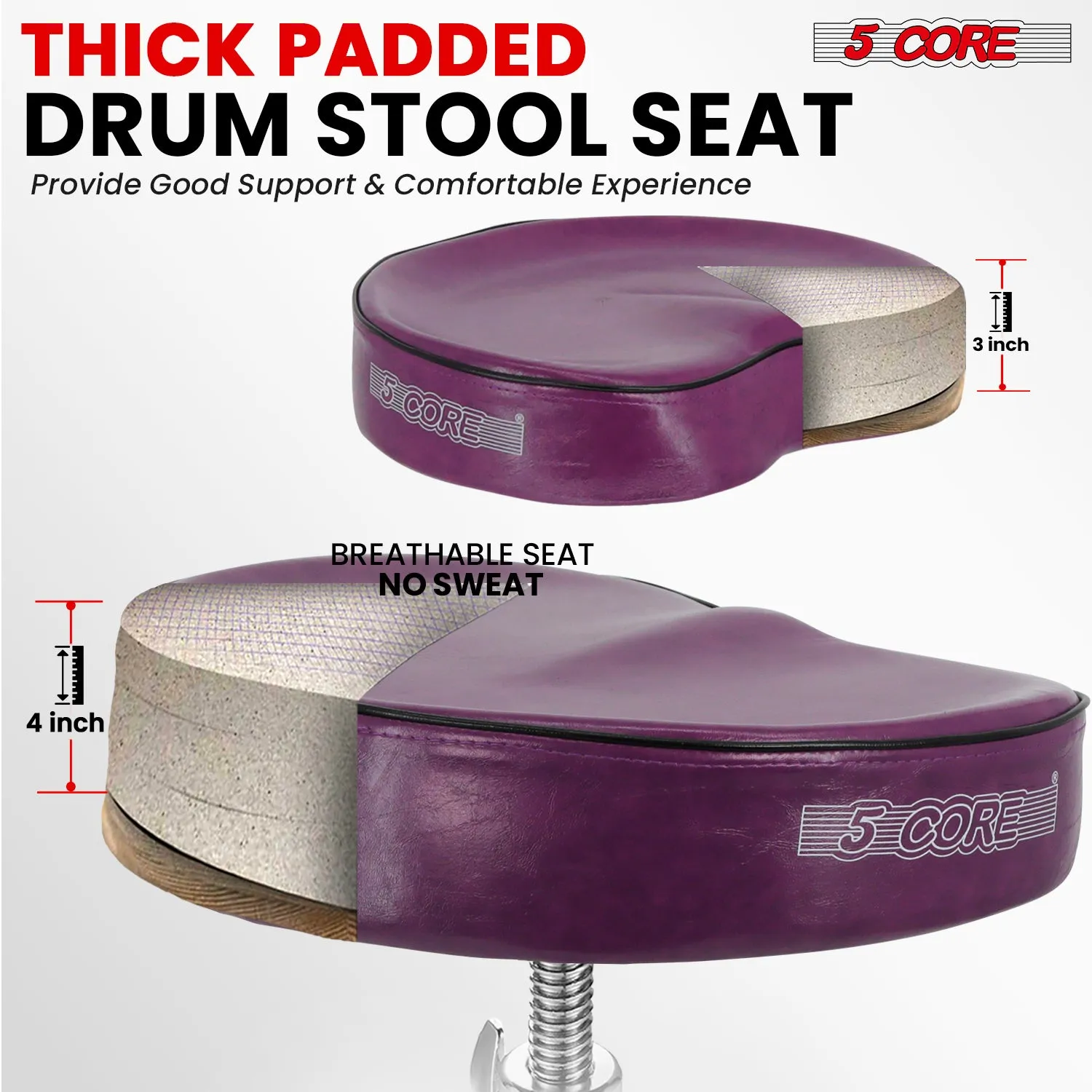 5Core Drum Throne Padded Guitar Stool Saddle Drummer Seat for Adults &