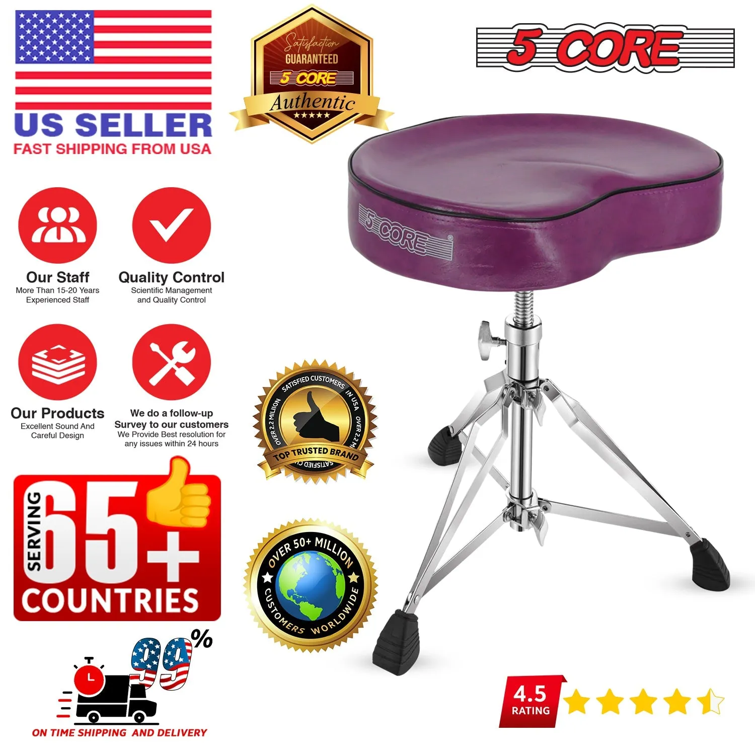 5Core Drum Throne Padded Guitar Stool Saddle Drummer Seat for Adults &