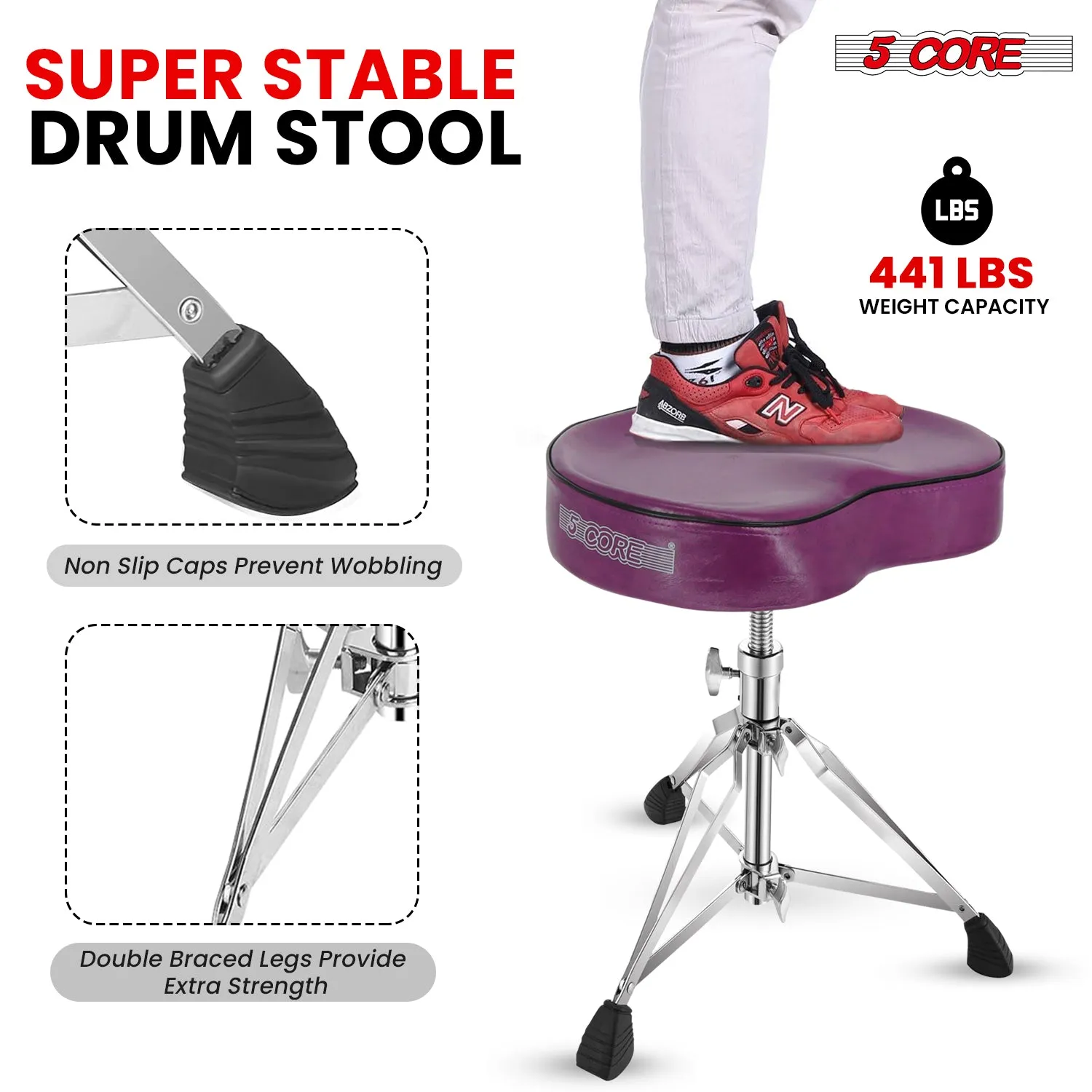 5Core Drum Throne Padded Guitar Stool Saddle Drummer Seat for Adults &