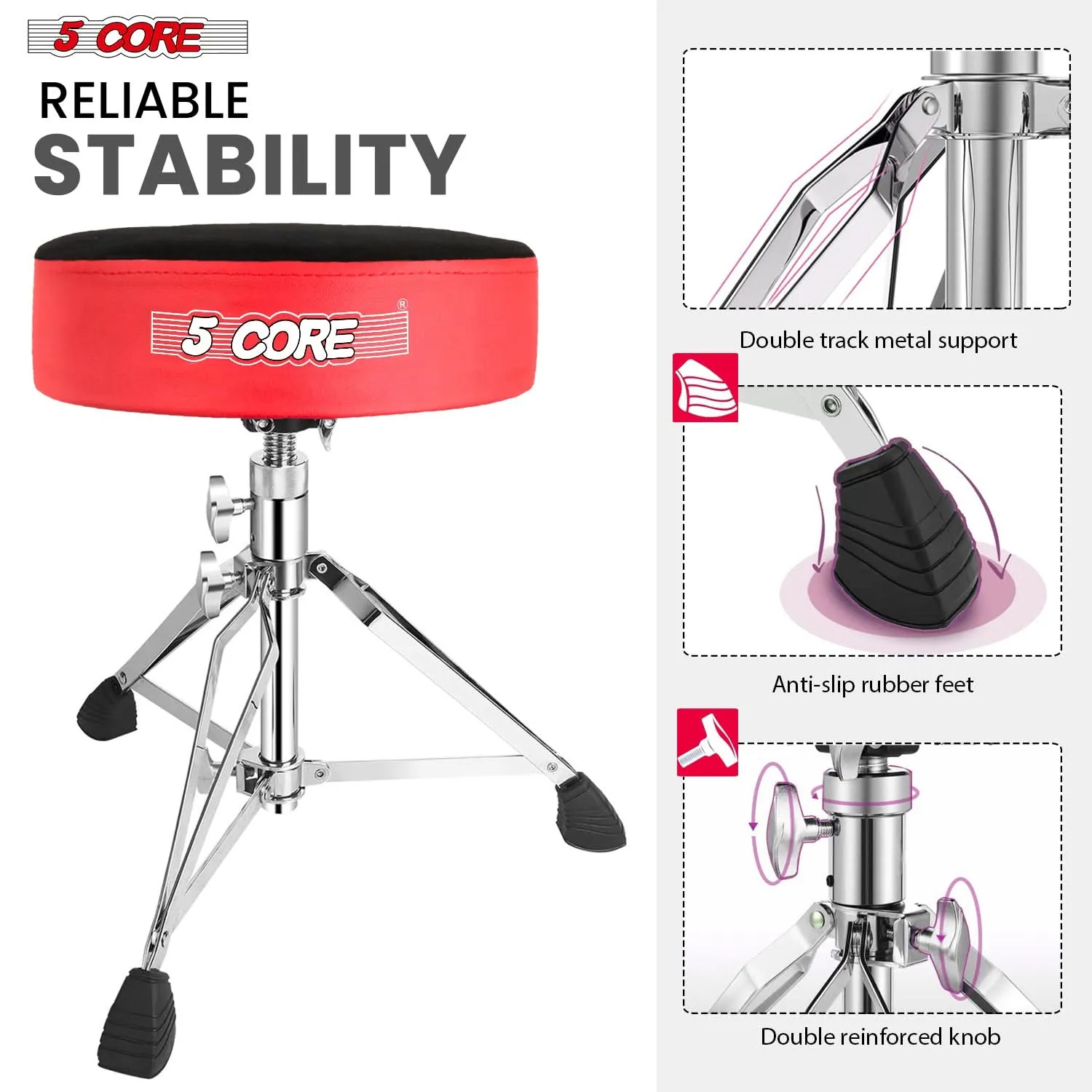 5Core Drum Throne Padded Guitar Stool Swivel Adjustable Drummer Seat