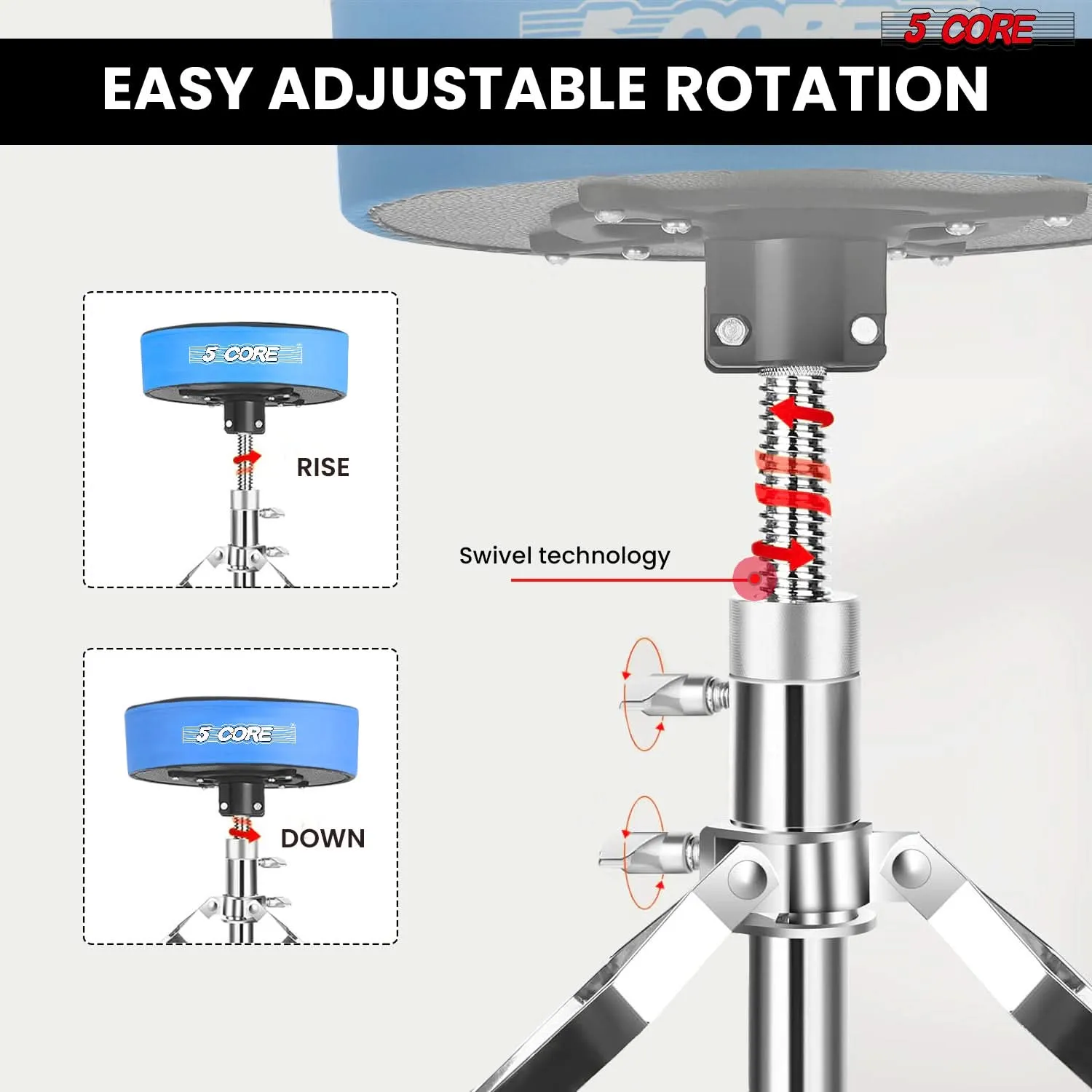 5Core Drum Throne Padded Guitar Stool Swivel Adjustable Drummer Seat