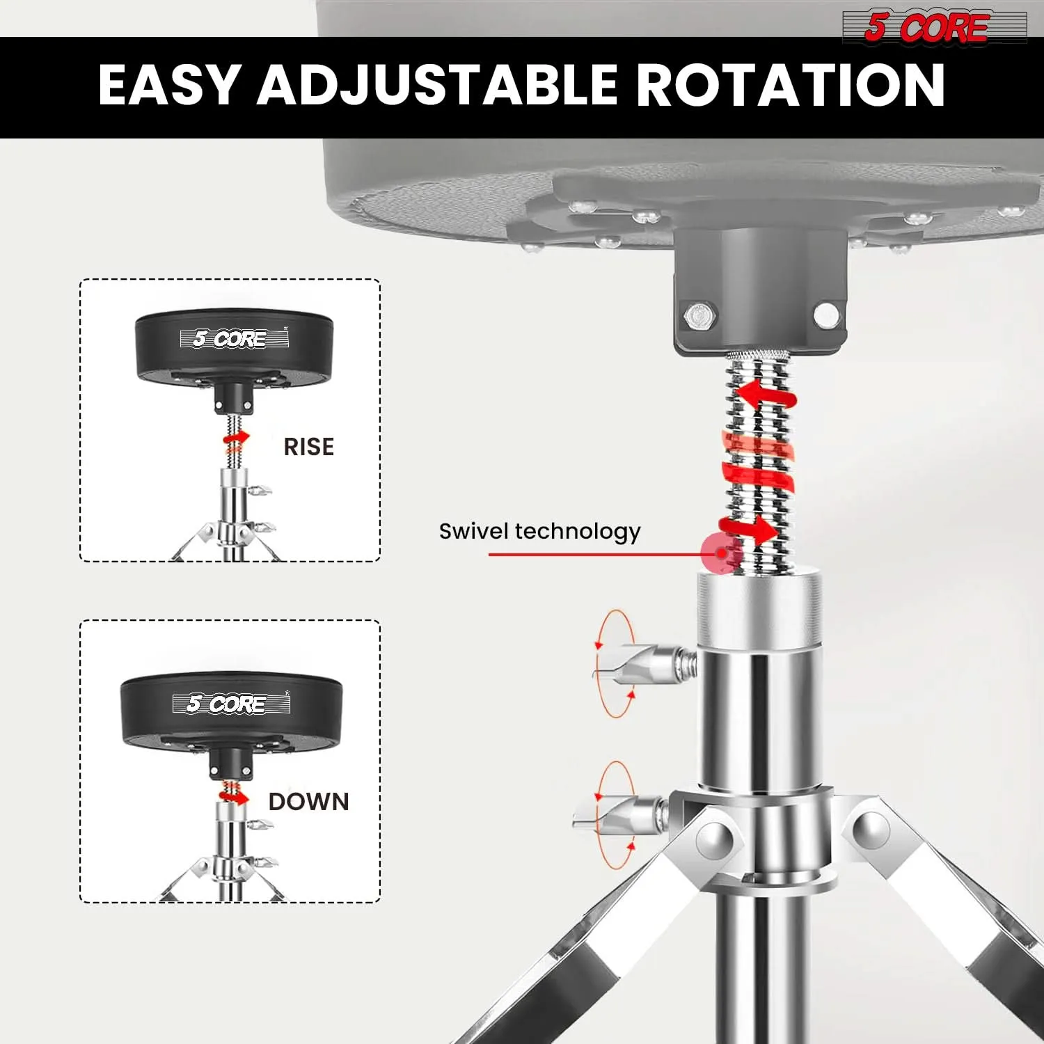 5Core Drum Throne Padded Guitar Stool Swivel Adjustable Drummer Seat