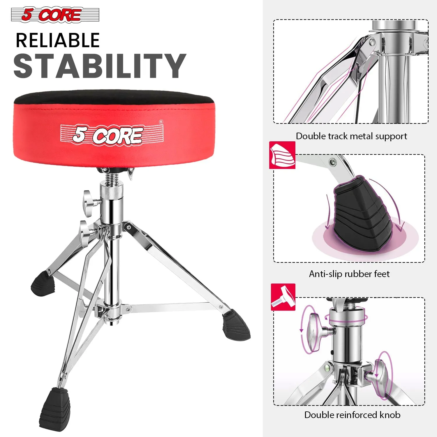 5Core Drum Throne Padded Guitar Stool Swivel Adjustable Drummer Seat