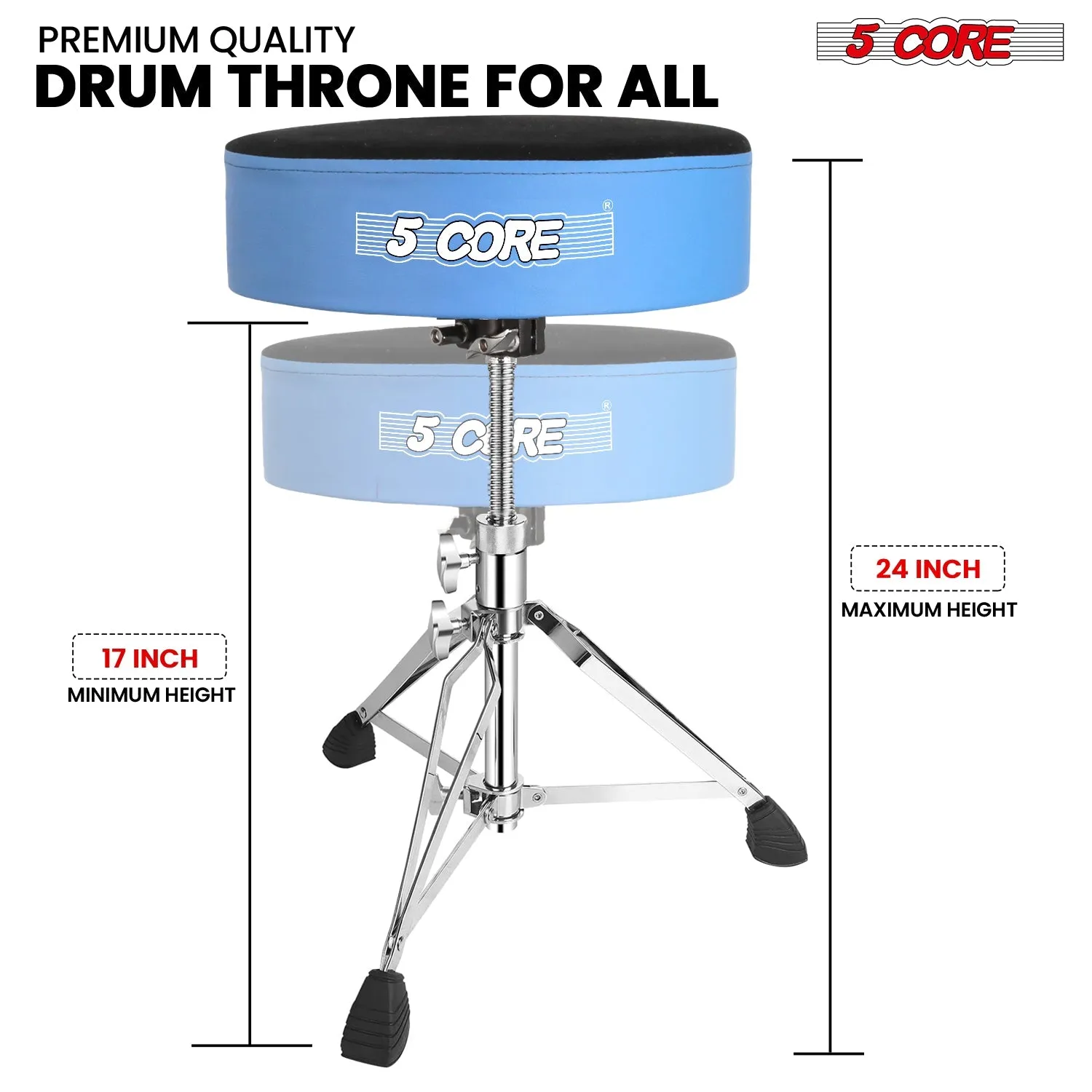 5Core Drum Throne Padded Guitar Stool Swivel Adjustable Drummer Seat
