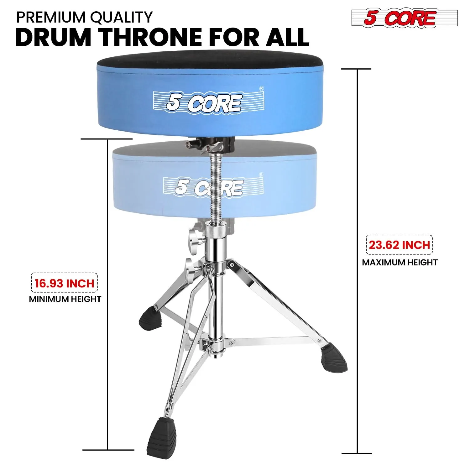5Core Drum Throne Padded Guitar Stool Swivel Adjustable Drummer Seat