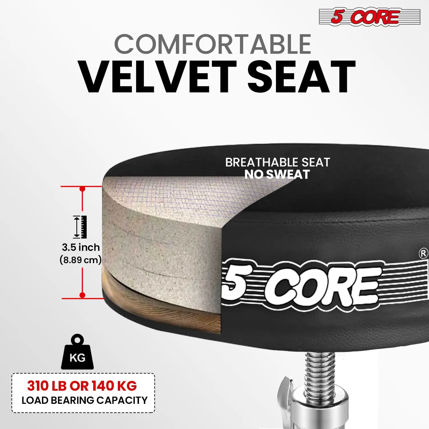 5Core Drum Throne Padded Guitar Stool Swivel Adjustable Drummer Seat